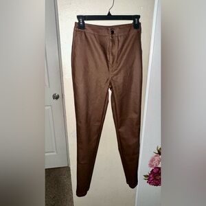 Miss Lola Chocolate Brown Faux Leather Pants Small